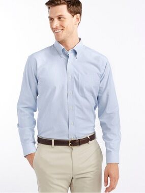 L.L. BEAN Blue Pin Stripe Oxford No Iron Cotton Button-Down Shirt 16-34 NWOT